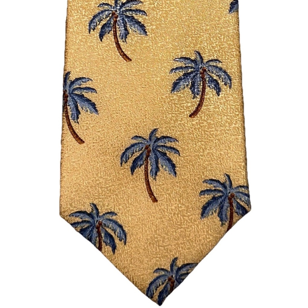 Men's TANGO 100% Silk Tie  Palm Tree Print Blue Tan Yellow 4”